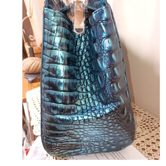 NWT BRAHMIN Melbourne Collection Blue Patina Small Finley Carryall Satchel Bag - Picture 5 of 9